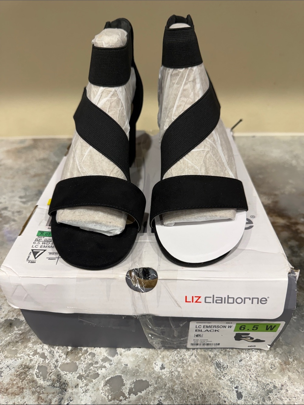 Liz Claiborne Black Elastic Crisscross Open-Toe Heels